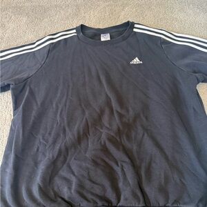 Adidas Men's Black Crewneck with White Stripes